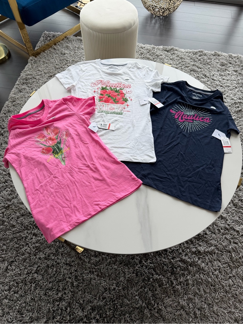 Nautica Girls Short Sleeve Tee Trio - Pink, White & Navy